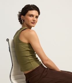 Blusa Regata Básica em Ribana com Leve Textura