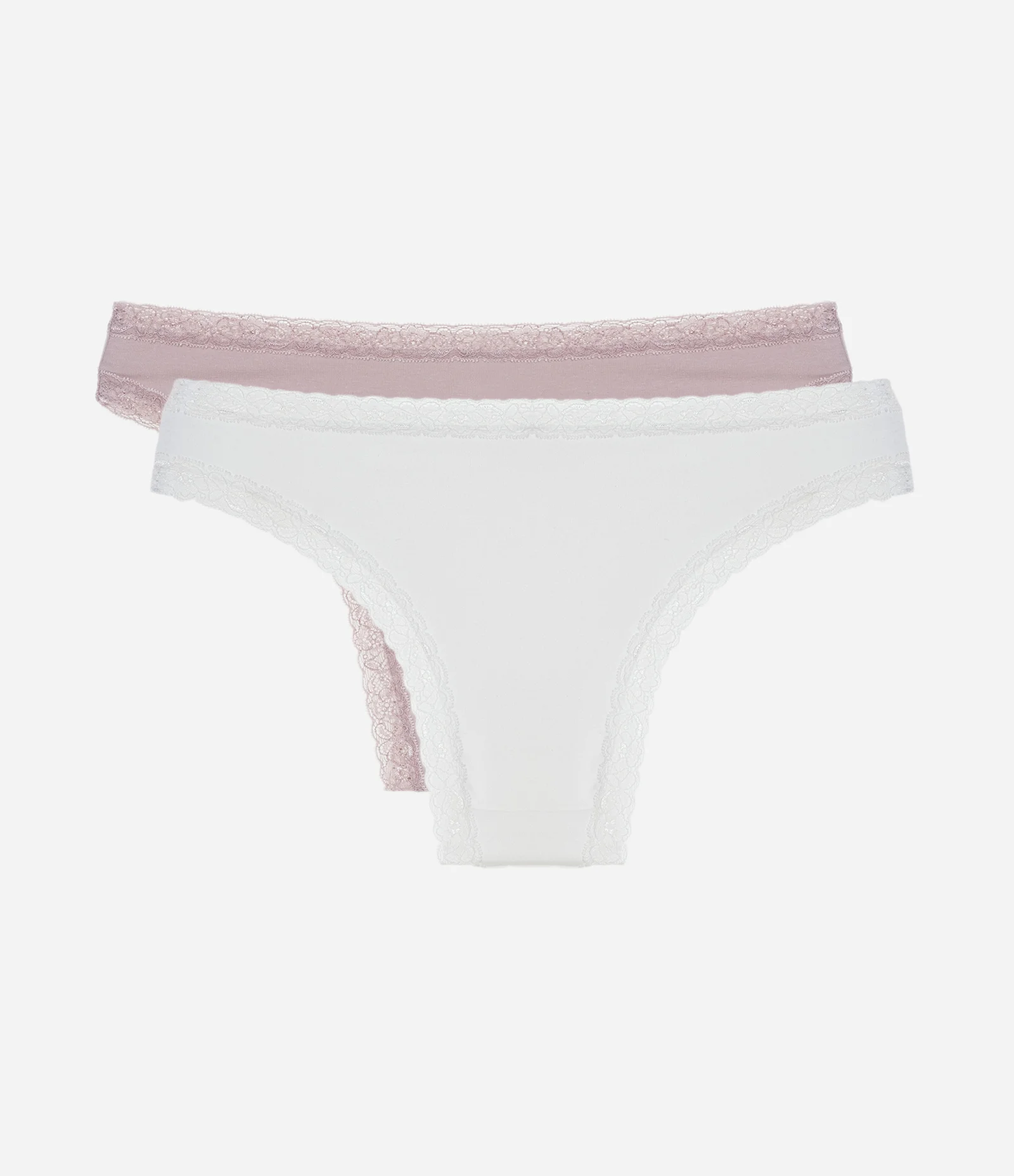 Kit 02 Calcinhas Biquíni em Algodão com Detalhes em Renda Branco/Rosa 2