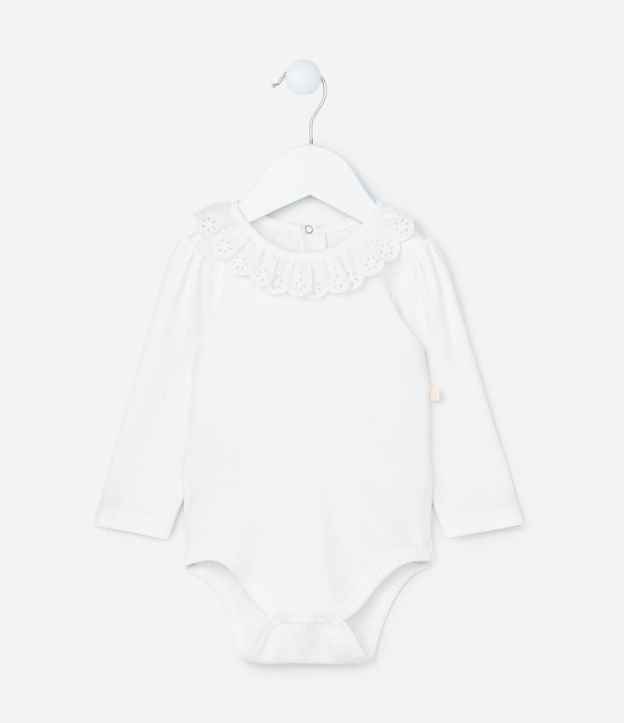 Body Infantil com Babadinho em Broderie na Gola - Tam 0 a 24 meses