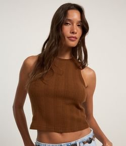 Blusa Cropped Canelada e Felpada com Viés Contrastante