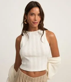 Blusa Cropped Canelada e Felpada com Viés Contrastante