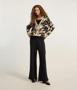 Calça Reta Canelada Felpada e Quentinha com Listras