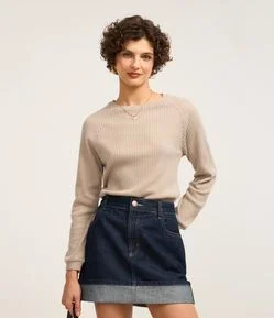 Blusa Slim Canelada Felpuda com Cava Raglan