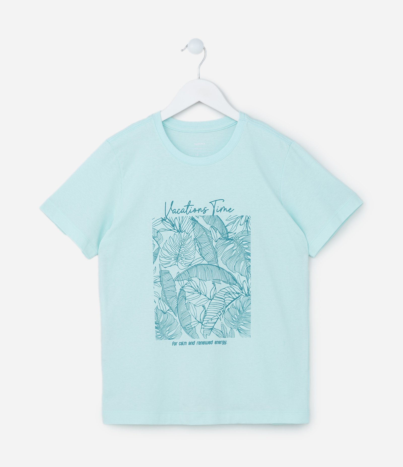 Camiseta Infantil com Estampa de Folhagens - Tam 5 a 14 Anos Azul 1