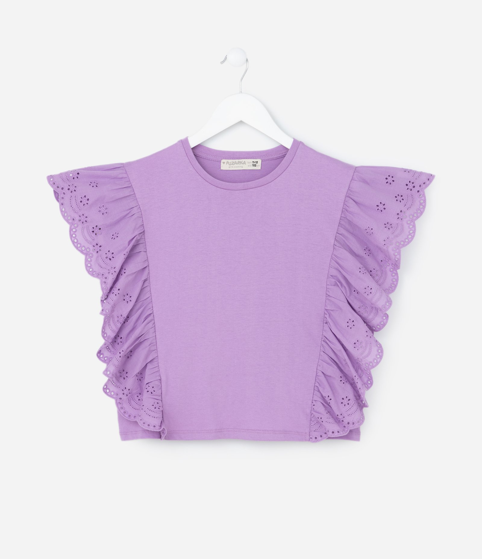 Blusa Infantil em Cotton com Babado de Broderie - Tam 5 a 14 anos Lilás 1