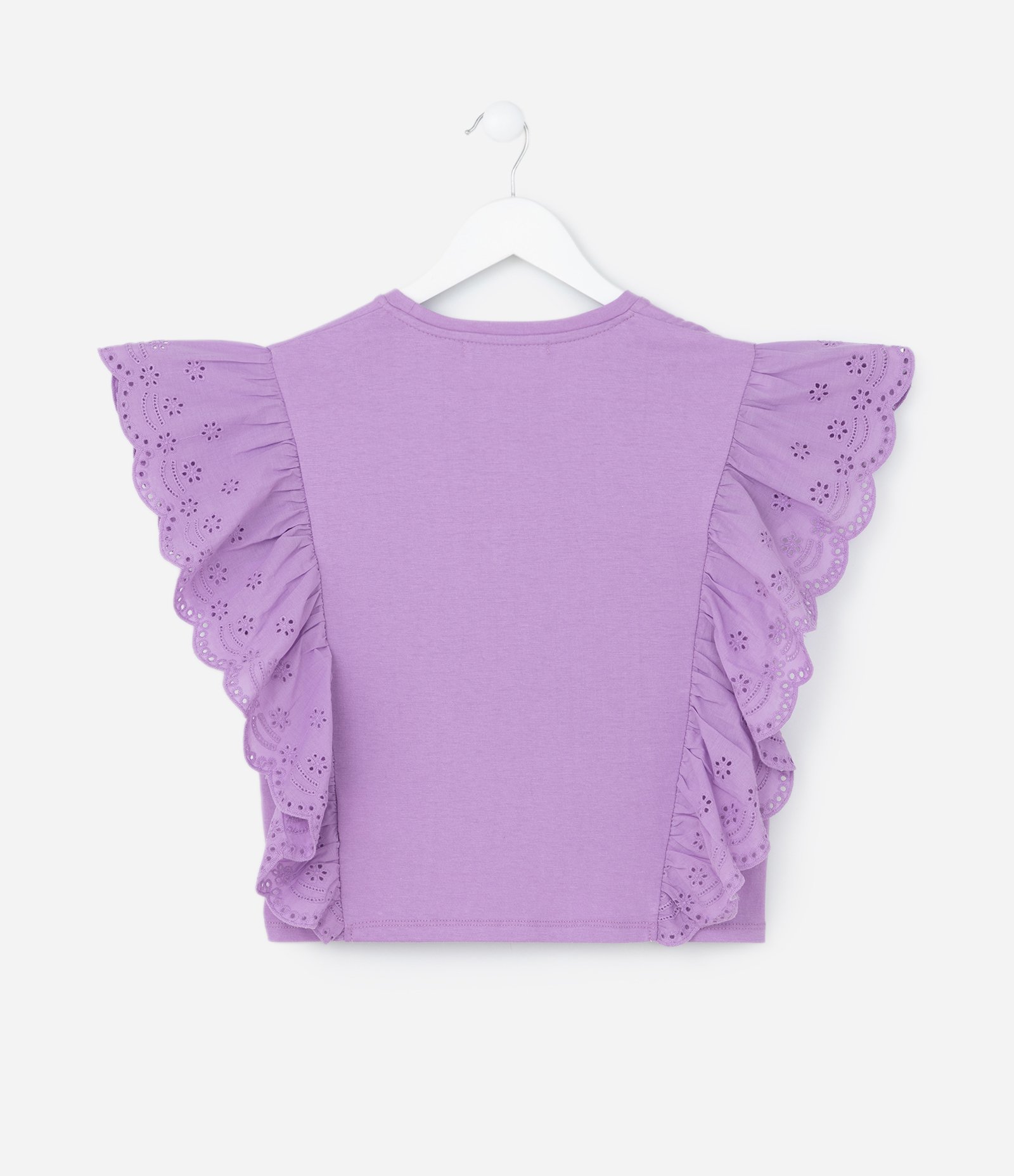 Blusa Infantil em Cotton com Babado de Broderie - Tam 5 a 14 anos Lilás 2