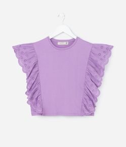 Blusa Infantil em Cotton com Babado de Broderie - Tam 5 a 14 anos