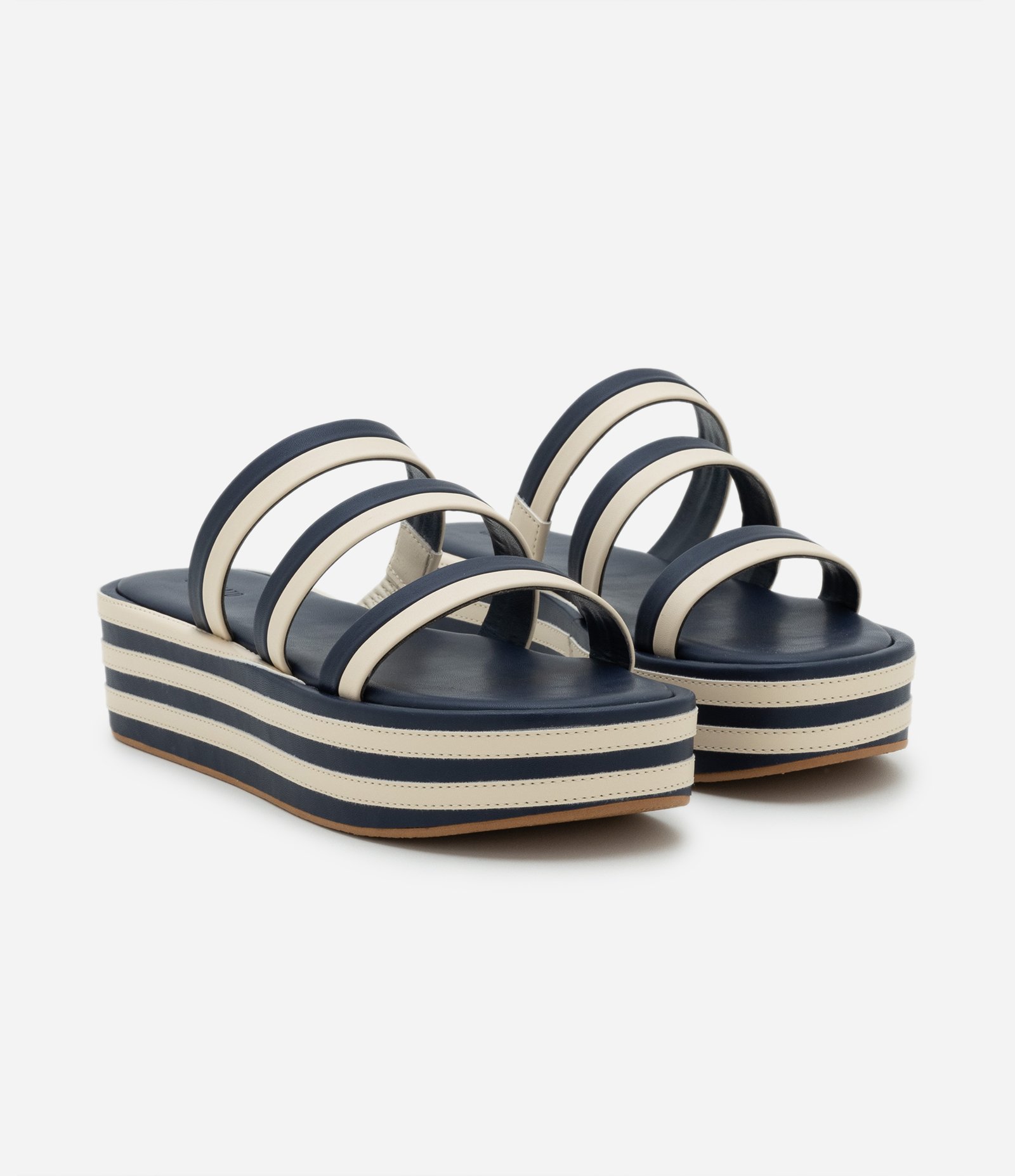 Sandália Flatform em PU com Listras Azul 2