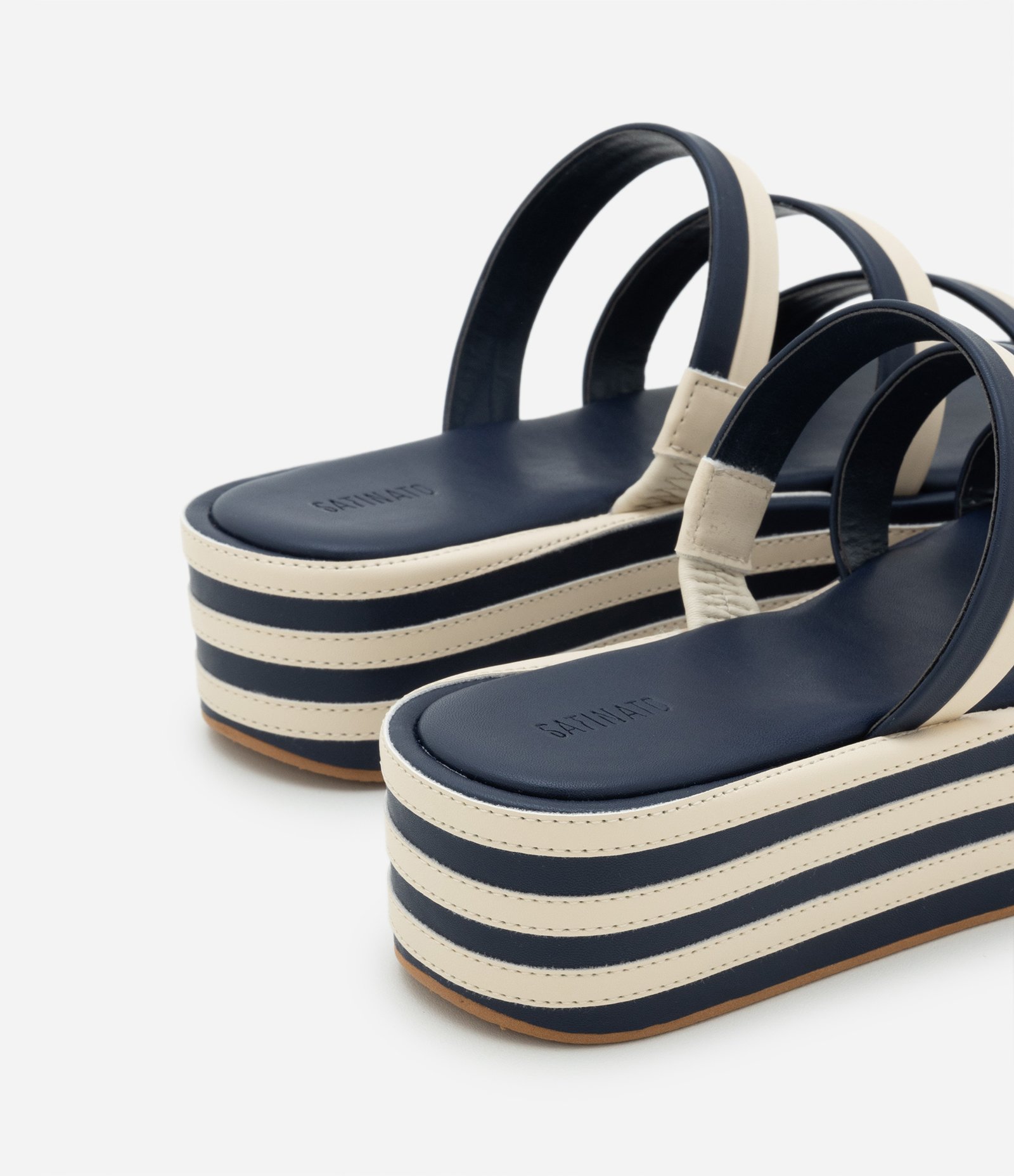 Sandália Flatform em PU com Listras Azul 3