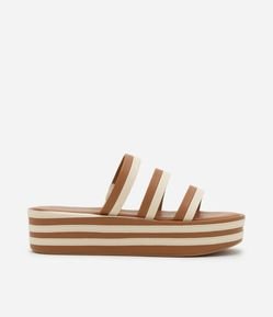 Sandália Flatform em PU com Listras