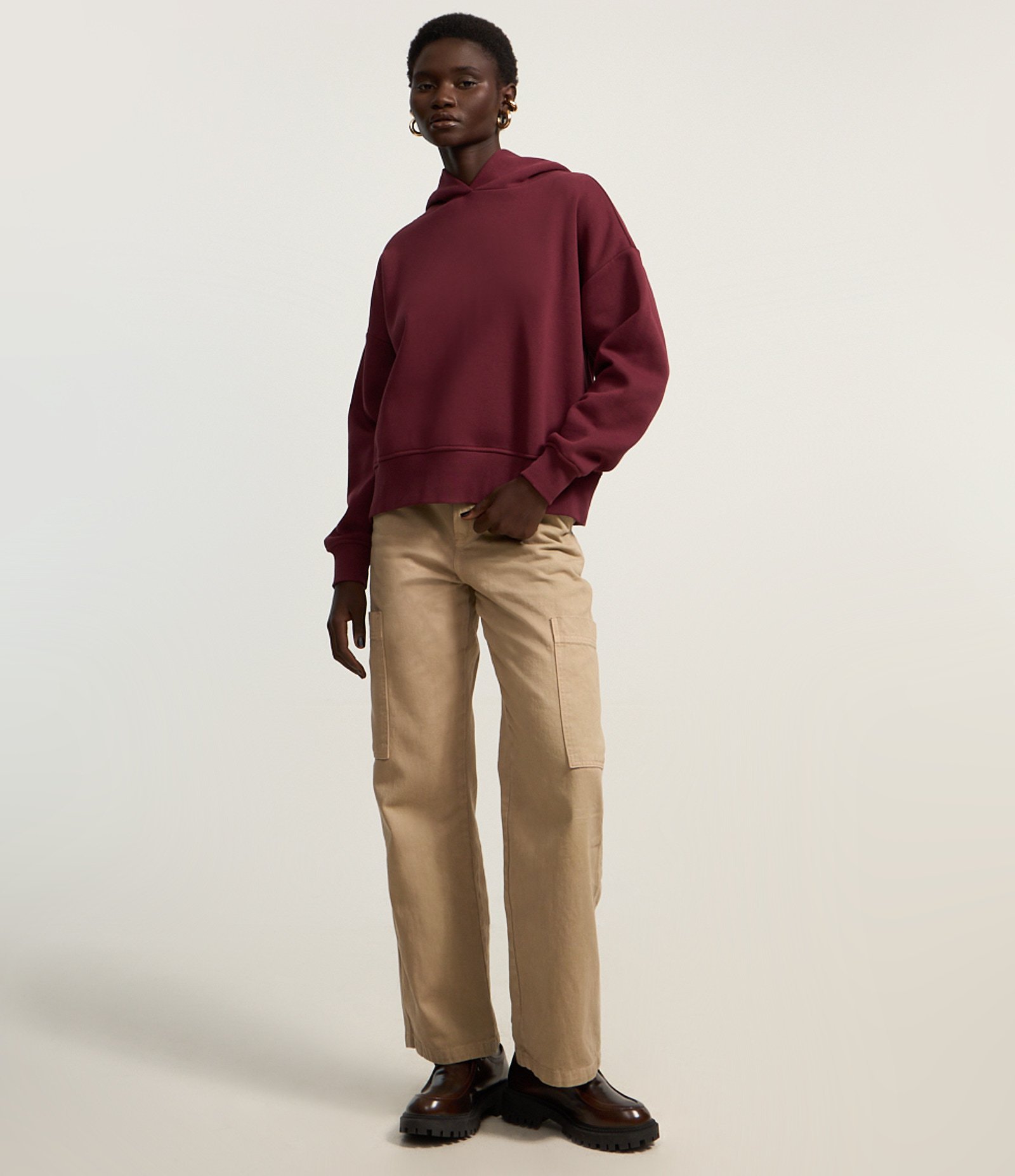 Casaco Fechado Básico em Moletom com Forro Fleece Bordô 2