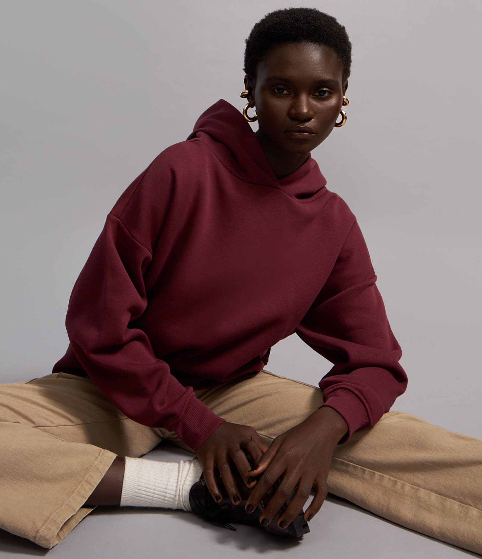 Casaco Fechado Básico em Moletom com Forro Fleece Bordô 4