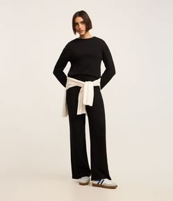 Calça Ampla Básica em Moletinho com Amarração no Cós