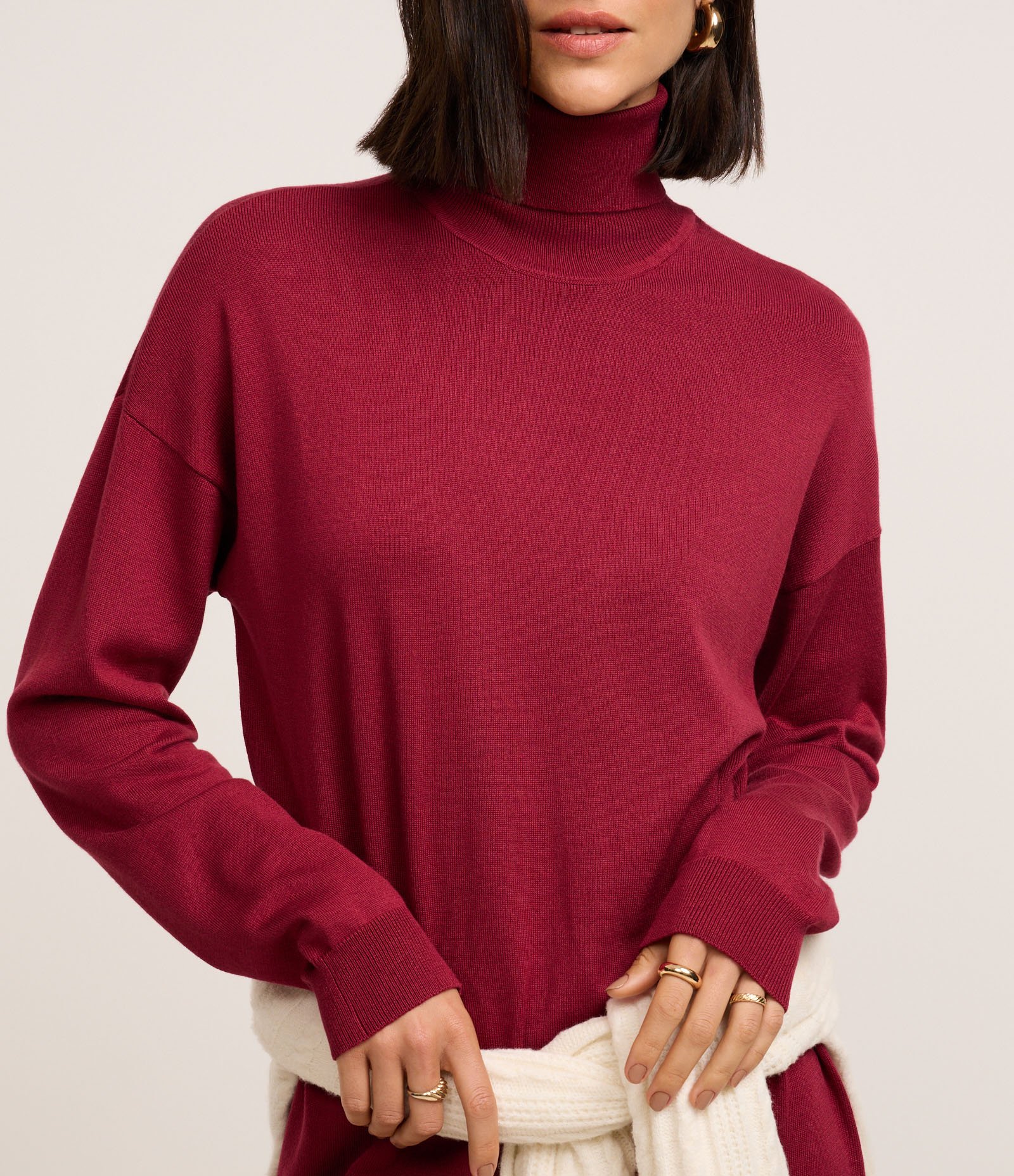 Vestido Midi em Tricô com Gola Alta e Manga Longa Vermelho 3