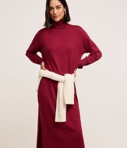 Vestido Midi em Tricô com Gola Alta e Manga Longa