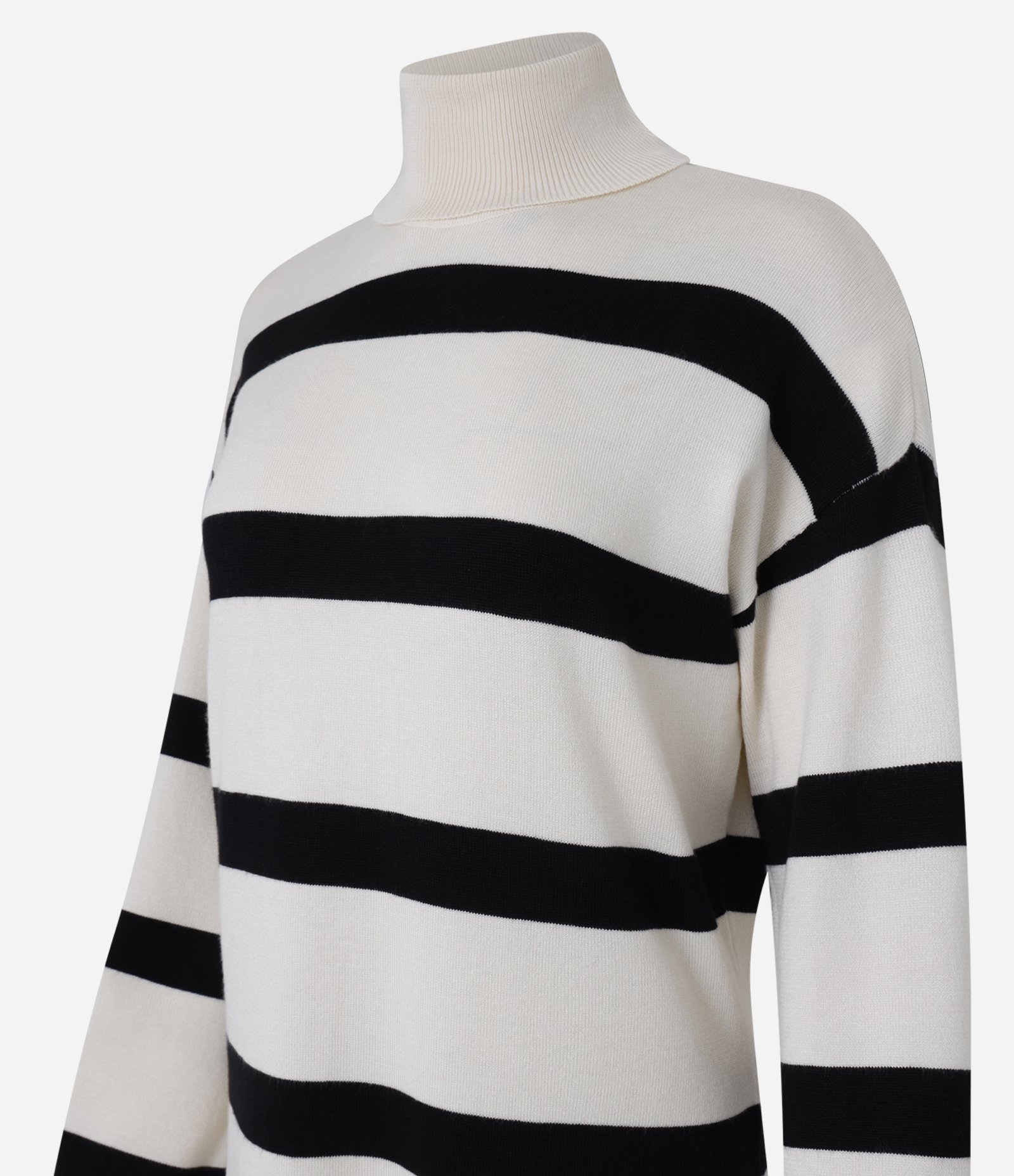 Vestido Reto Midi em Tricô Listrado com Cava Deslocada Bege/Preto 8