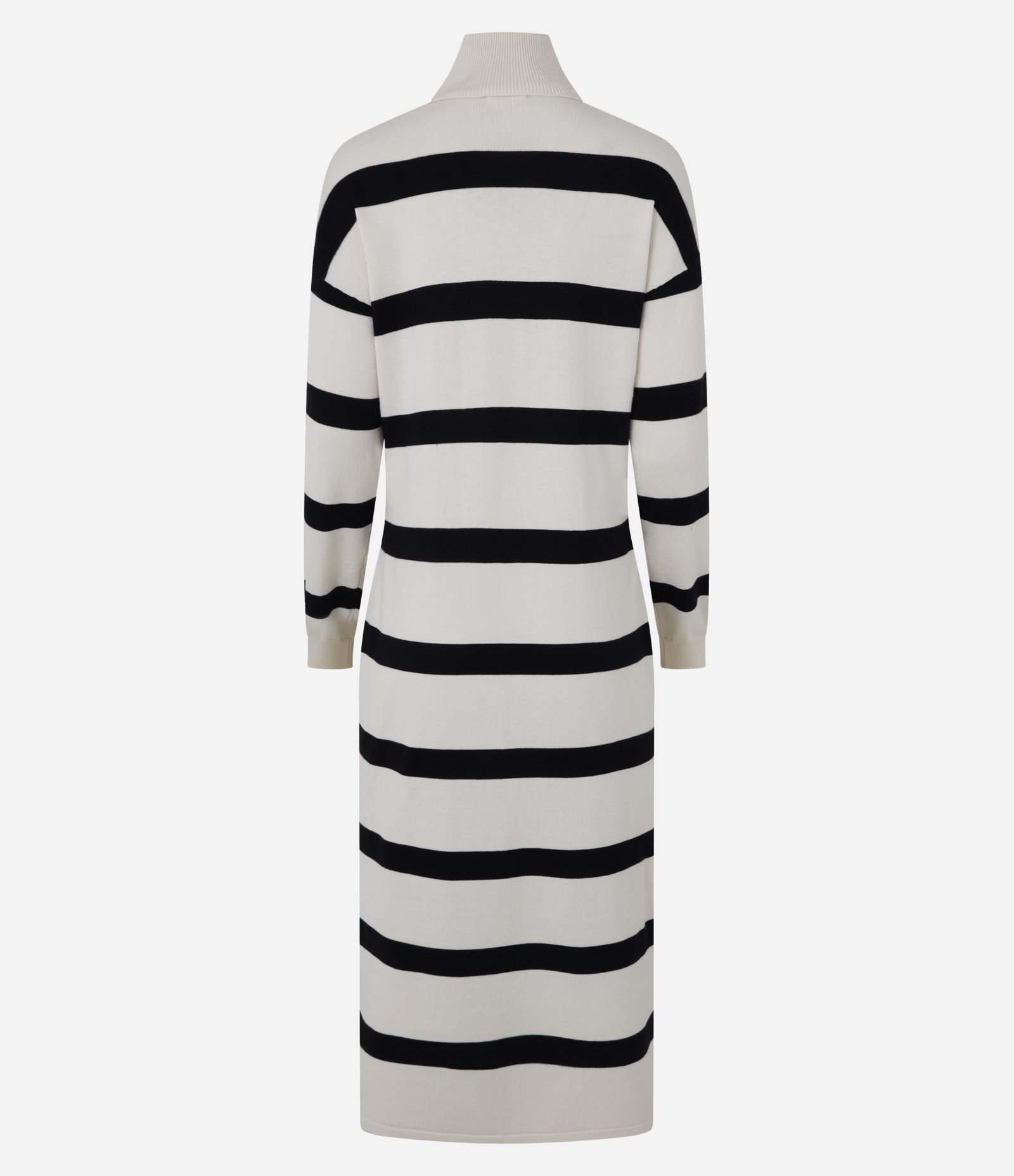 Vestido Reto Midi em Tricô Listrado com Cava Deslocada Bege/Preto 9