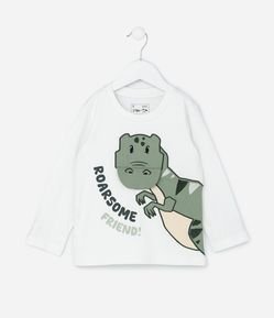 Camiseta Infantil com Estampa Interativa Dino - Tam 1 a 6 Anos