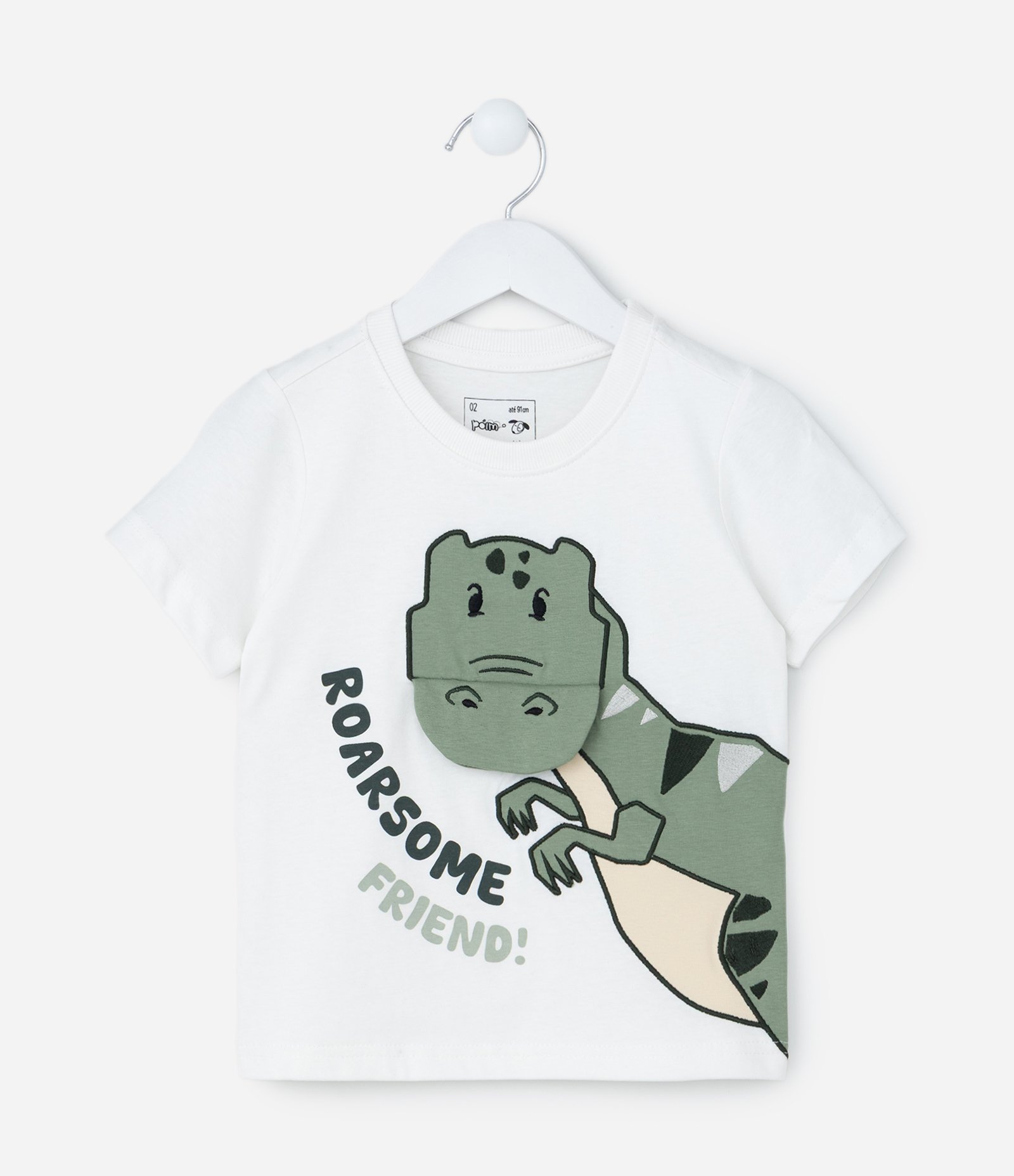 Camiseta Infantil com Estampa Interativa de Dino - Tam 1 a 6 Anos Branco 1