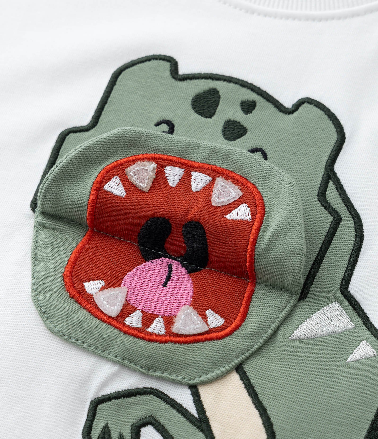 Camiseta Infantil com Estampa Interativa de Dino - Tam 1 a 6 Anos Branco 4