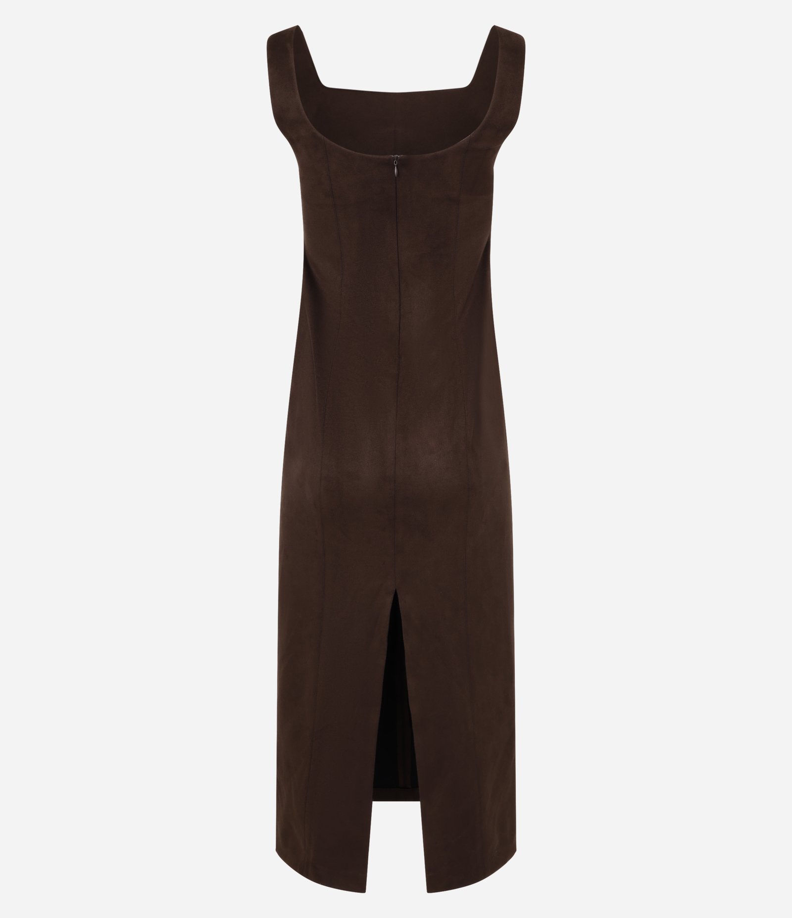 Vestido New Midi em Suede com Recortes Marrom 9