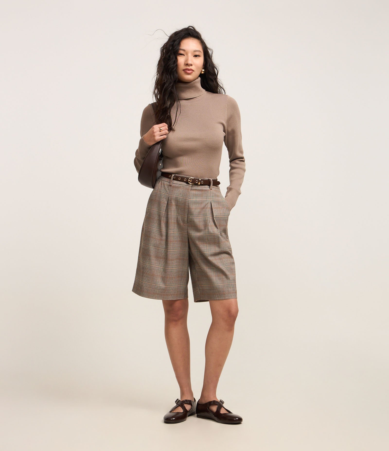 Suéter em Tricô com Gola Alta Estruturada Cimento 2