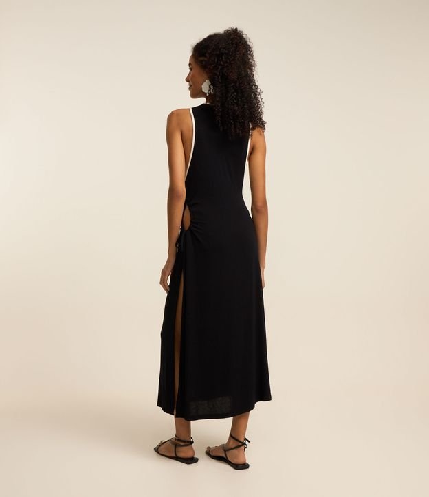 Saída de Praia Vestido Midi com Recorte Lateral e Viés Contrastante