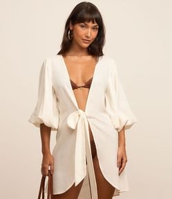 Saída de Praia Bata em Viscose e Linho com Amarração