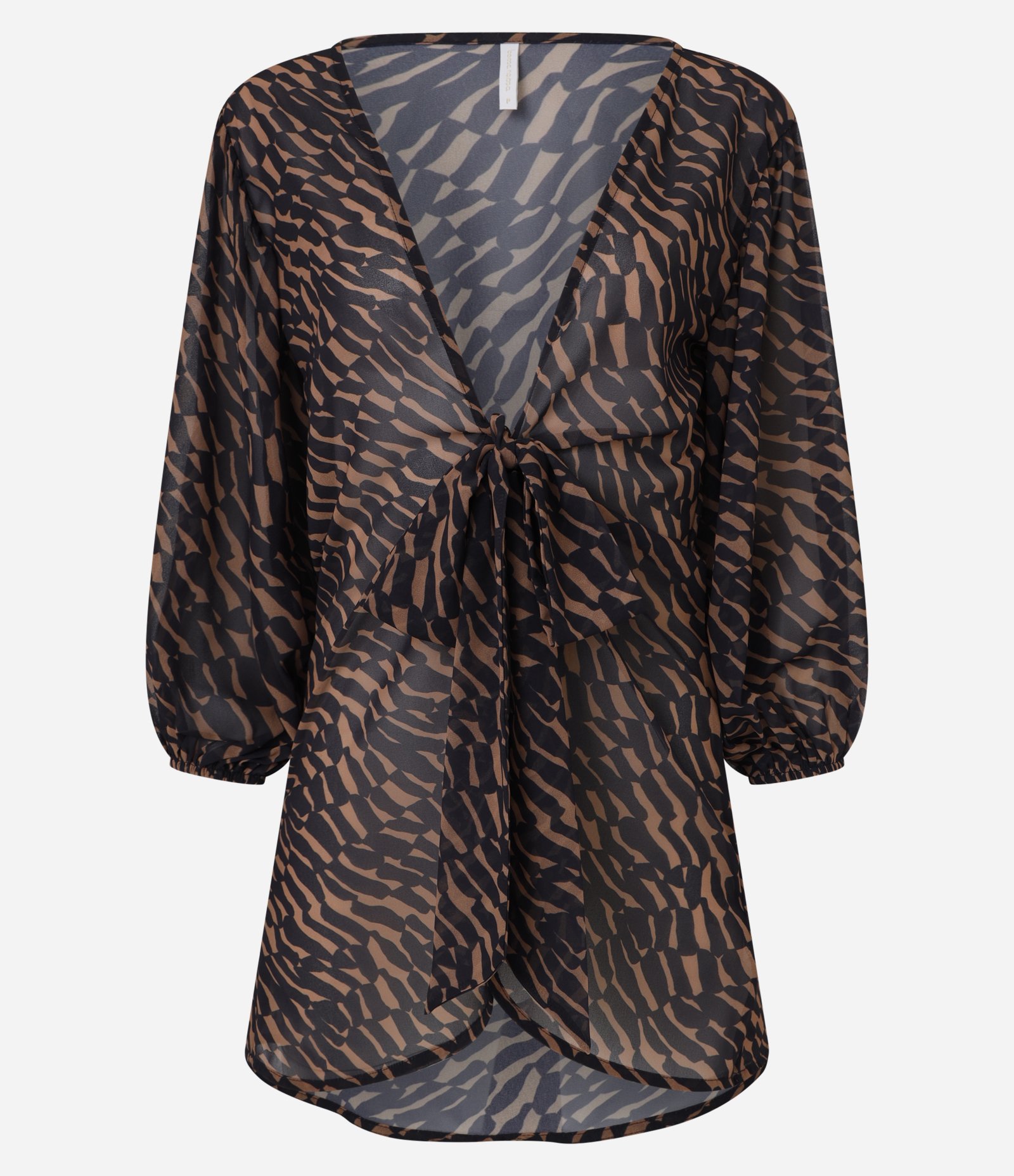 Saída de Praia Bata em Chiffon com Amarração Marrom/Preto 5