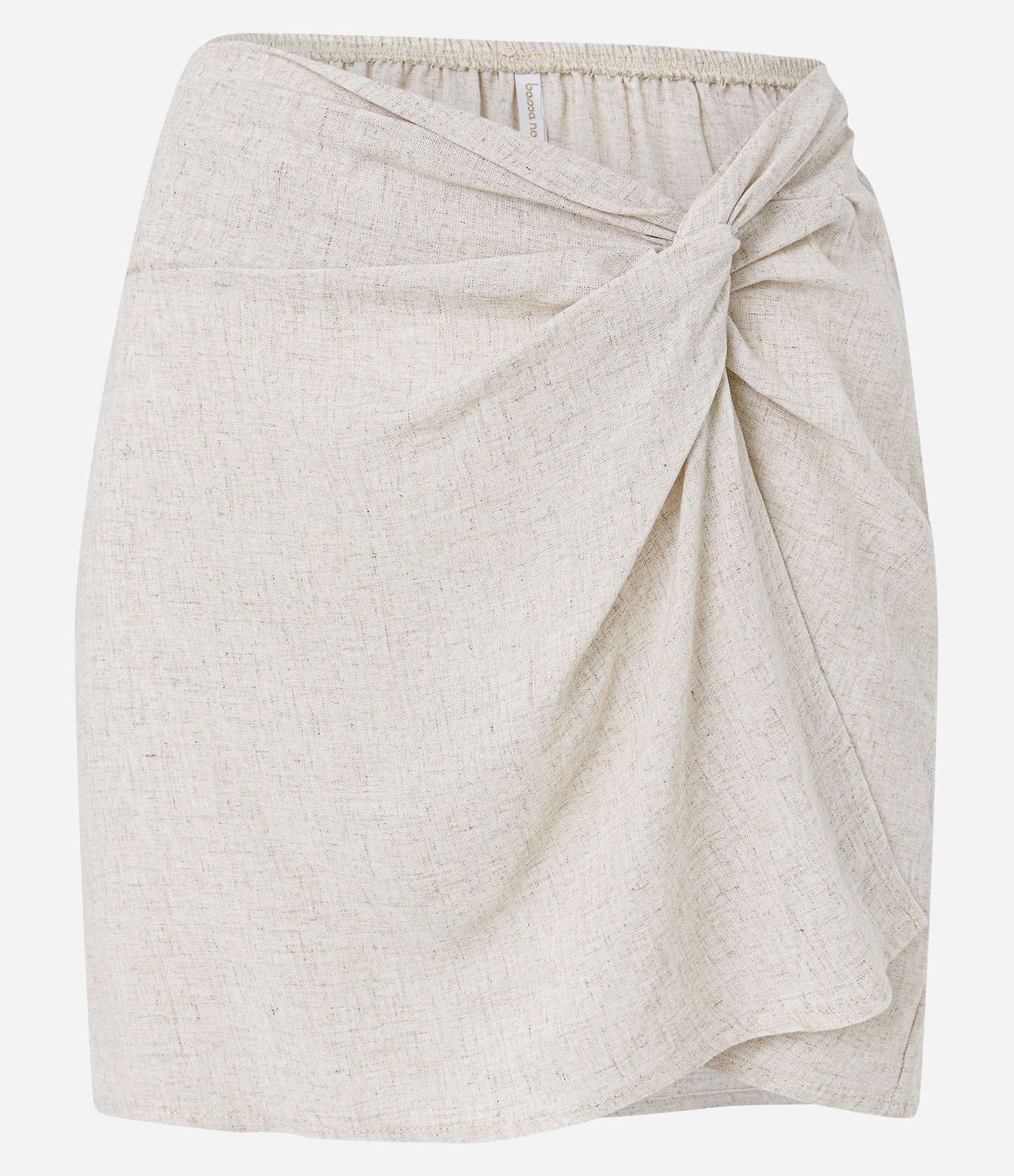 Saída de Praia Saia em Linho e Viscose com Nó Transpassado Bege 5