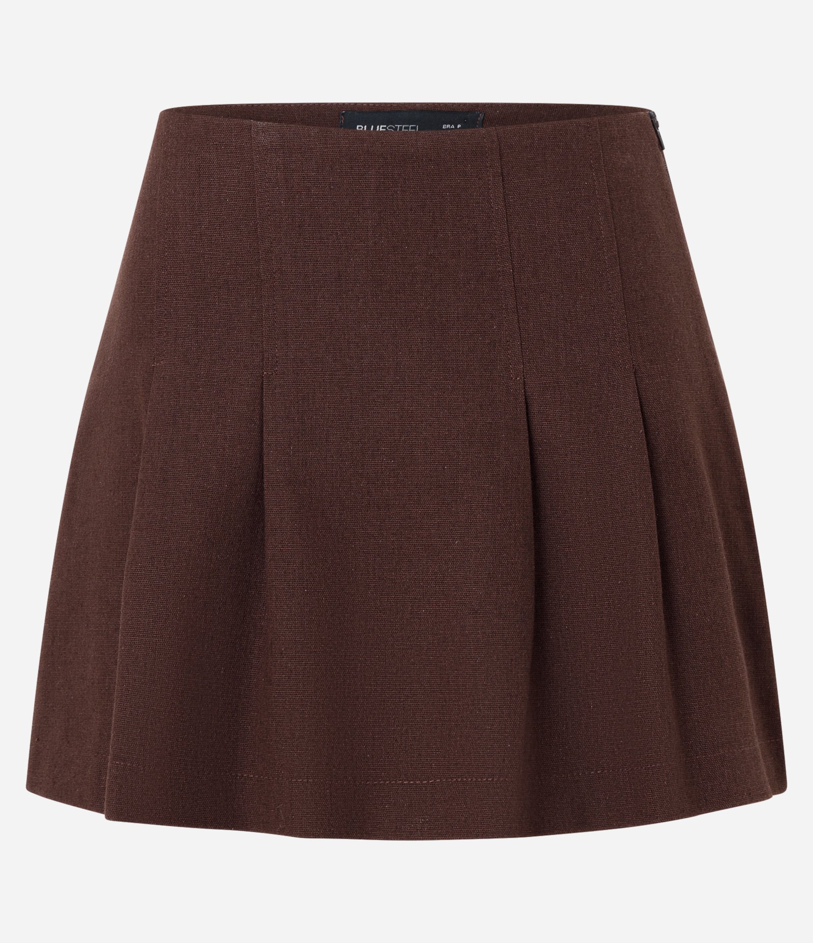 Short Saia em Tricoline com Pregas Marrom 5