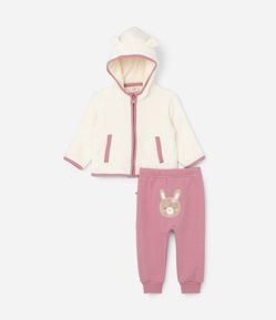 Conjunto Infantil em Fleece com Bordado Coelhinha - Tam 0 a 18 meses