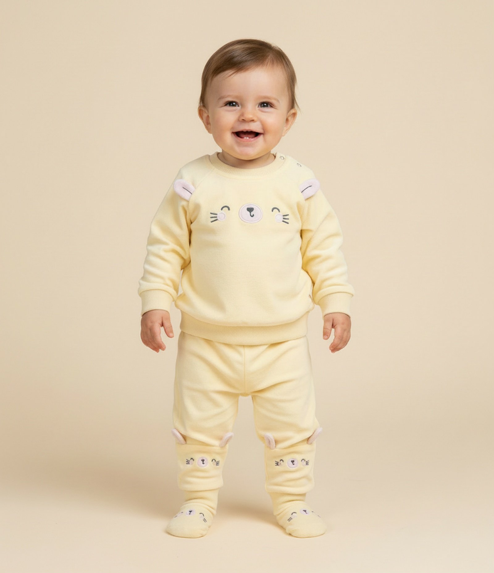 Conjunto Infantil Plush com Bordado de Bichinho - Tam RN A 18 Meses Amarelo 1