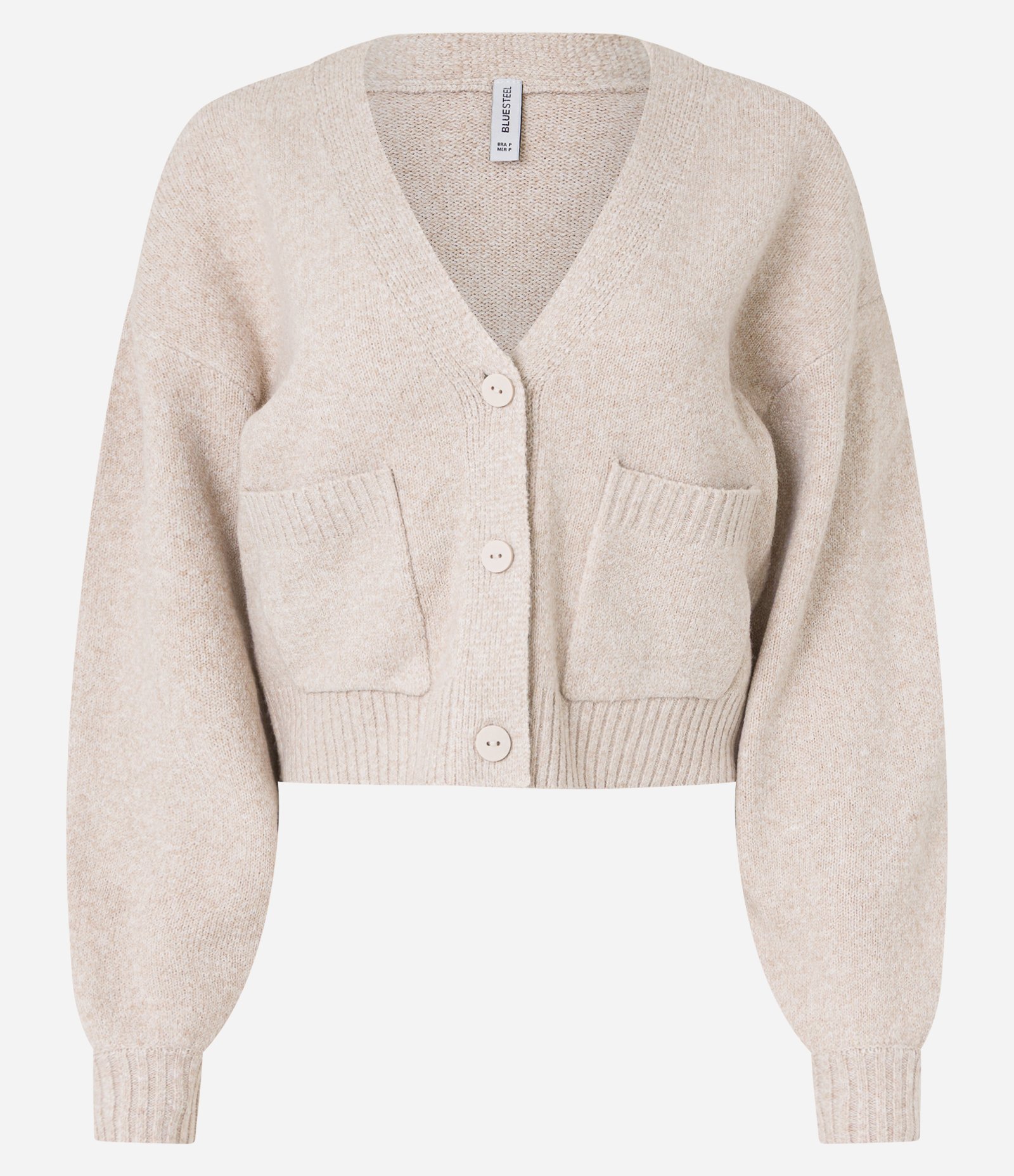 Cardigan Curto em Tricô com Botões e Bolsinhos Bege 5