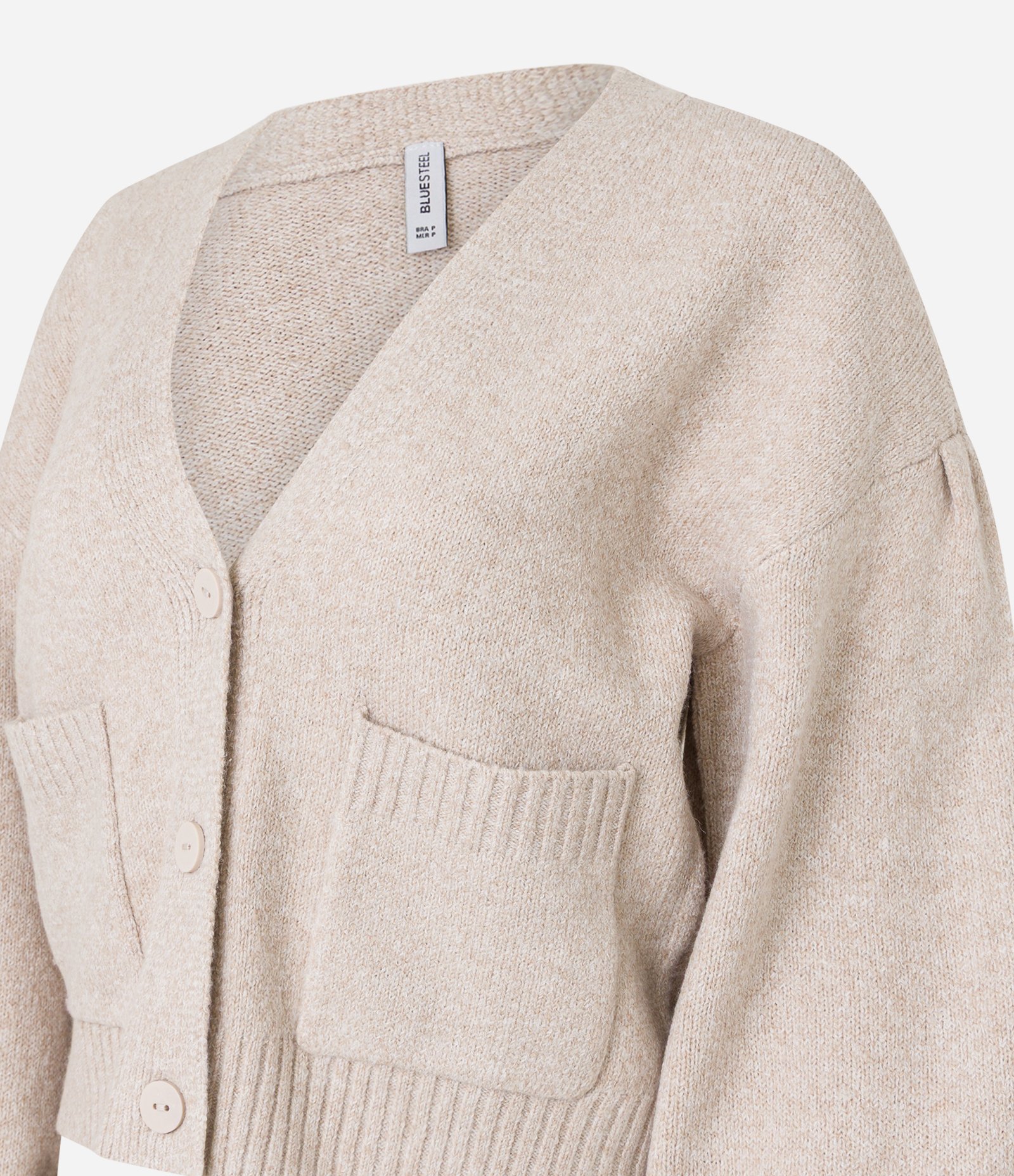 Cardigan Curto em Tricô com Botões e Bolsinhos Bege 6