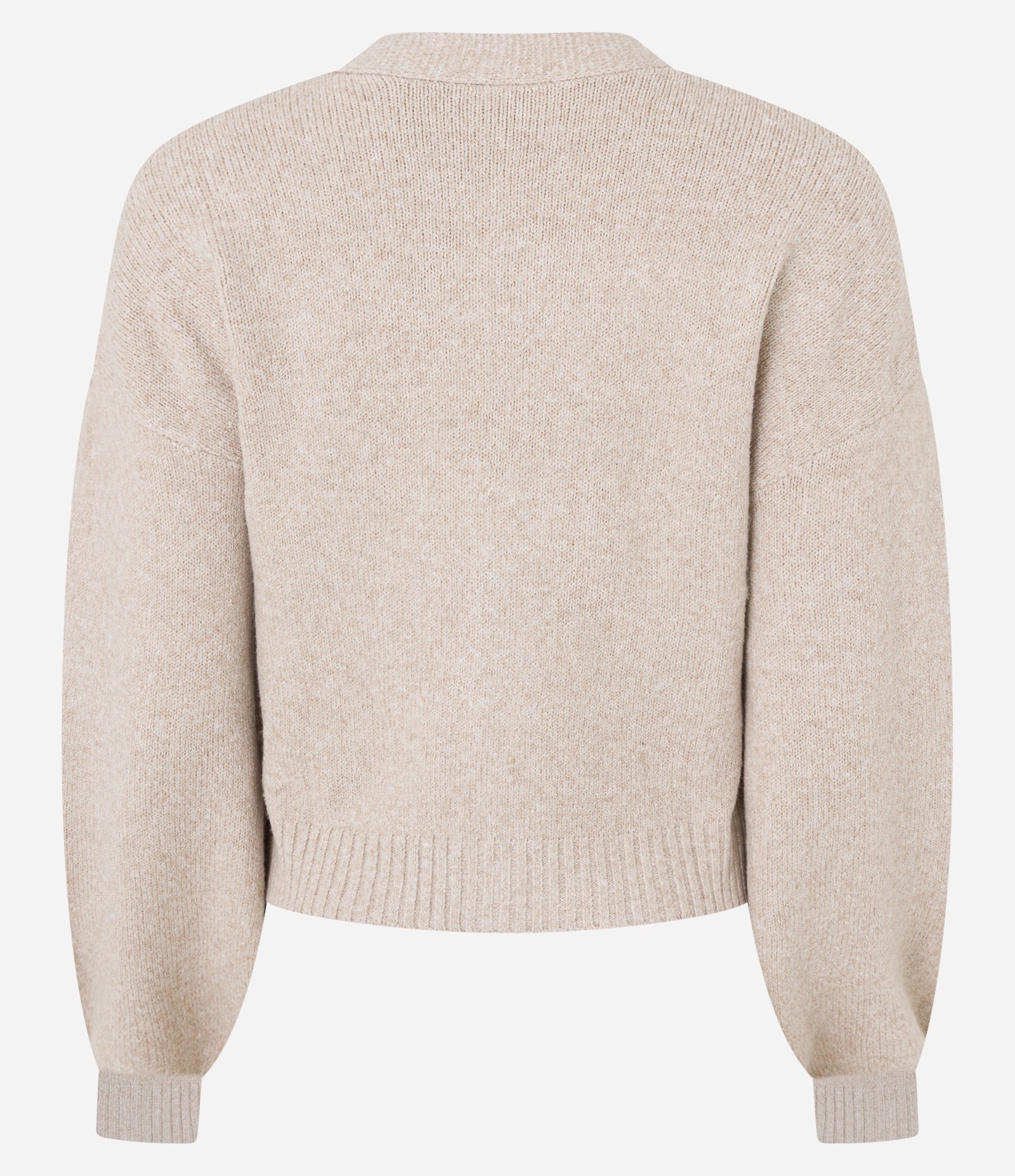 Cardigan Curto em Tricô com Botões e Bolsinhos Bege 7