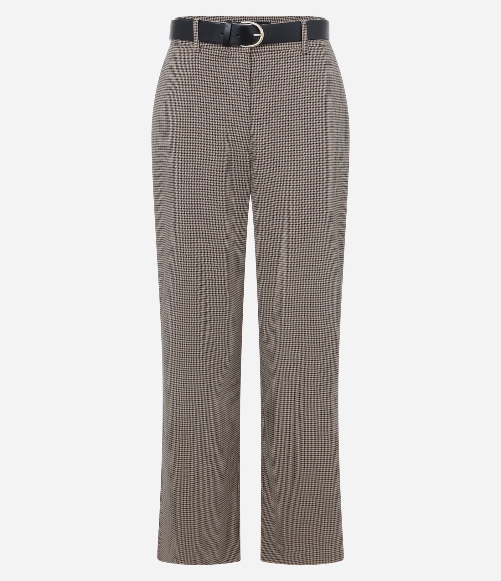 Calça Reta Alfaiatada com Cinto PU e Estampa Pied de Poule Bege 5