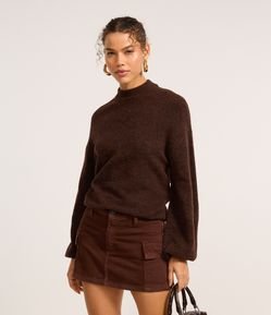 Suéter Curto em Tricô com Gola Alta