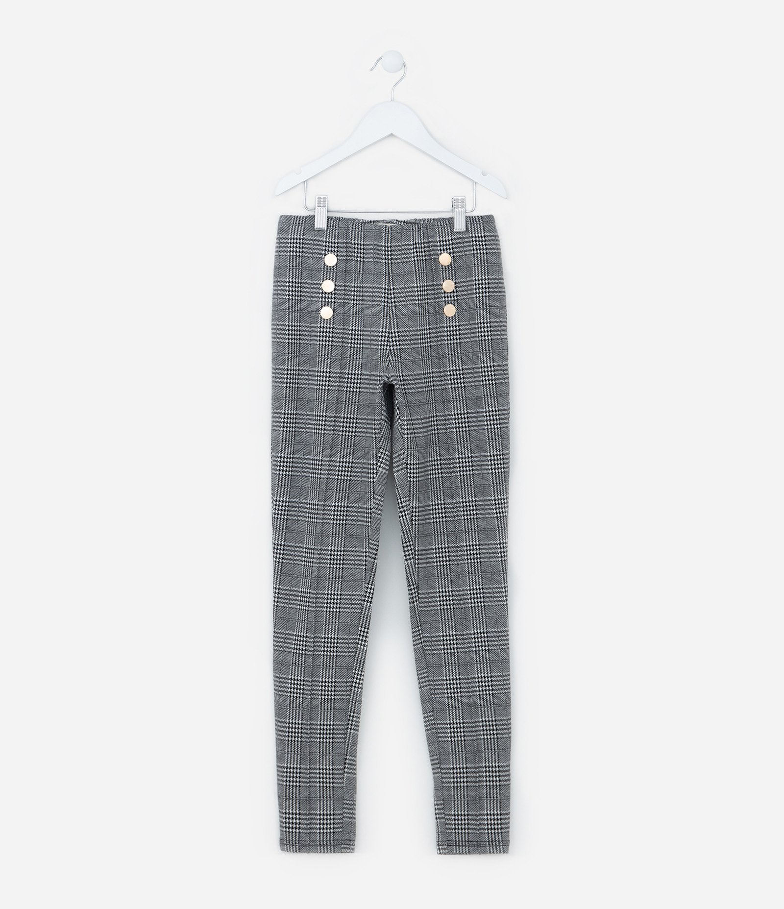 Calça Legging Infantil com Estampa Xadrez - Tam 5 a 14 Anos Cinza 1