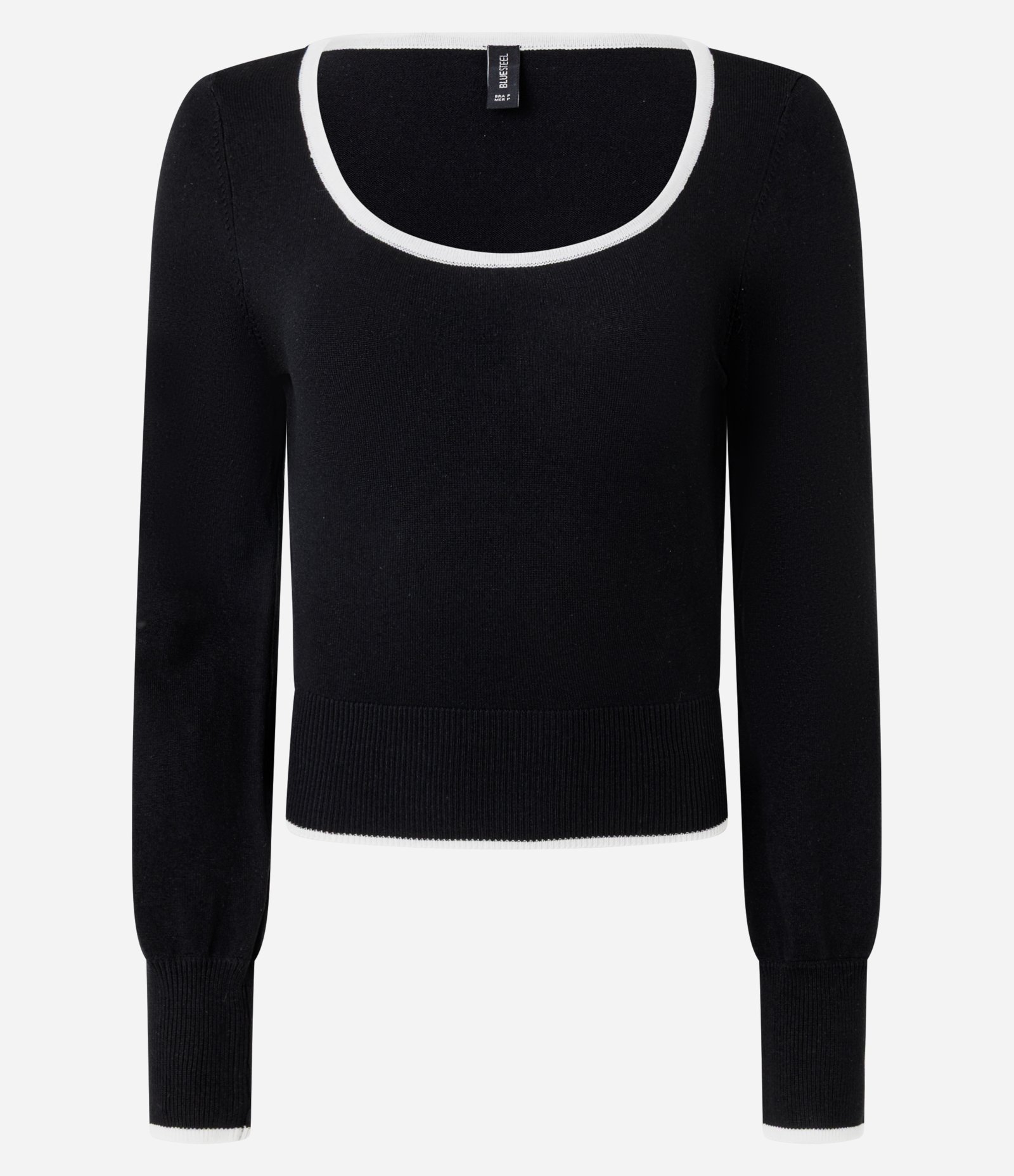 Blusa em Tricô Leve com Decote Quadrado e Contraste Preto 1