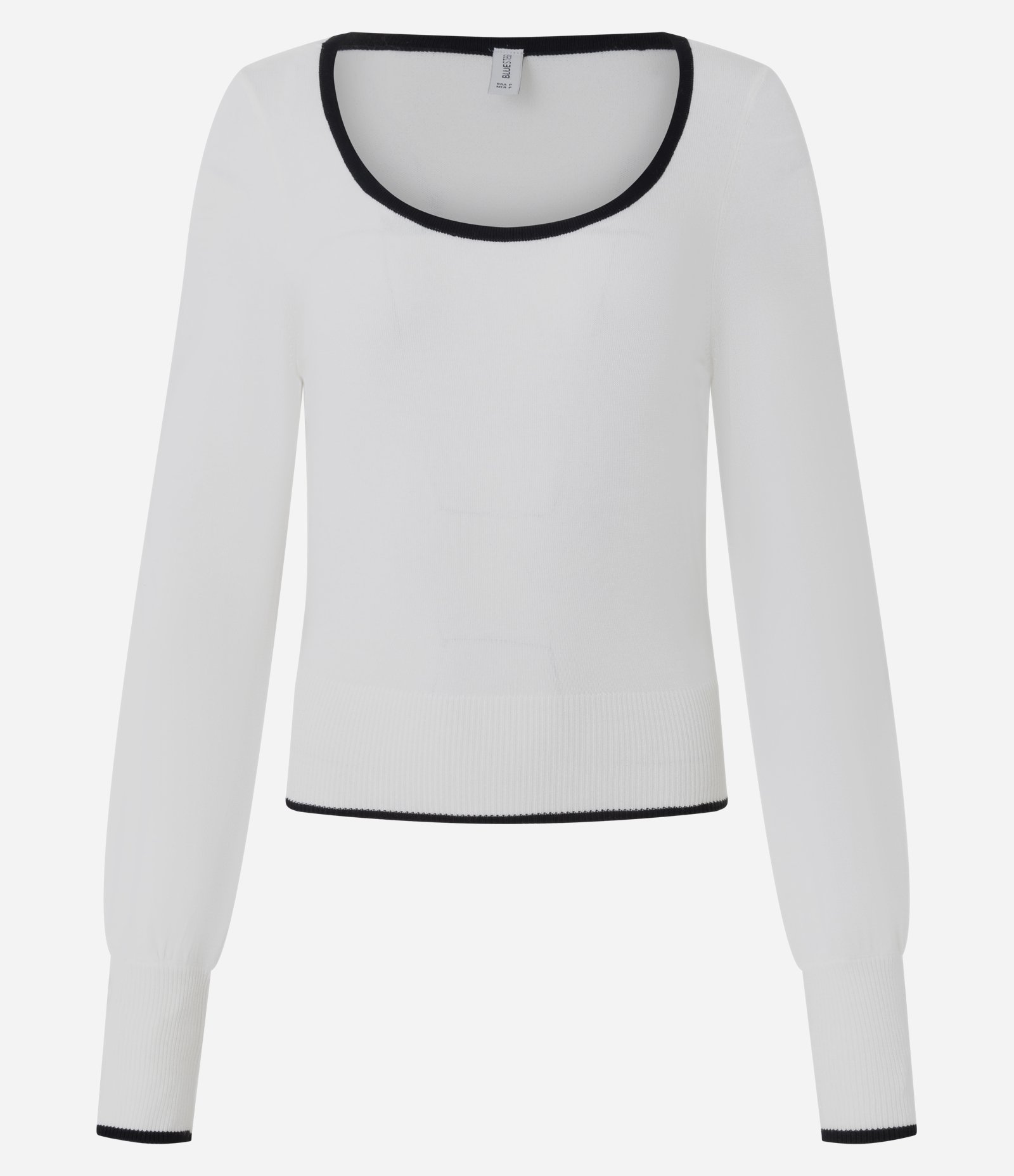 Blusa em Tricô Leve com Decote Quadrado e Contraste Branco 1