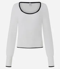 Blusa em Tricô Leve com Decote Quadrado e Contraste