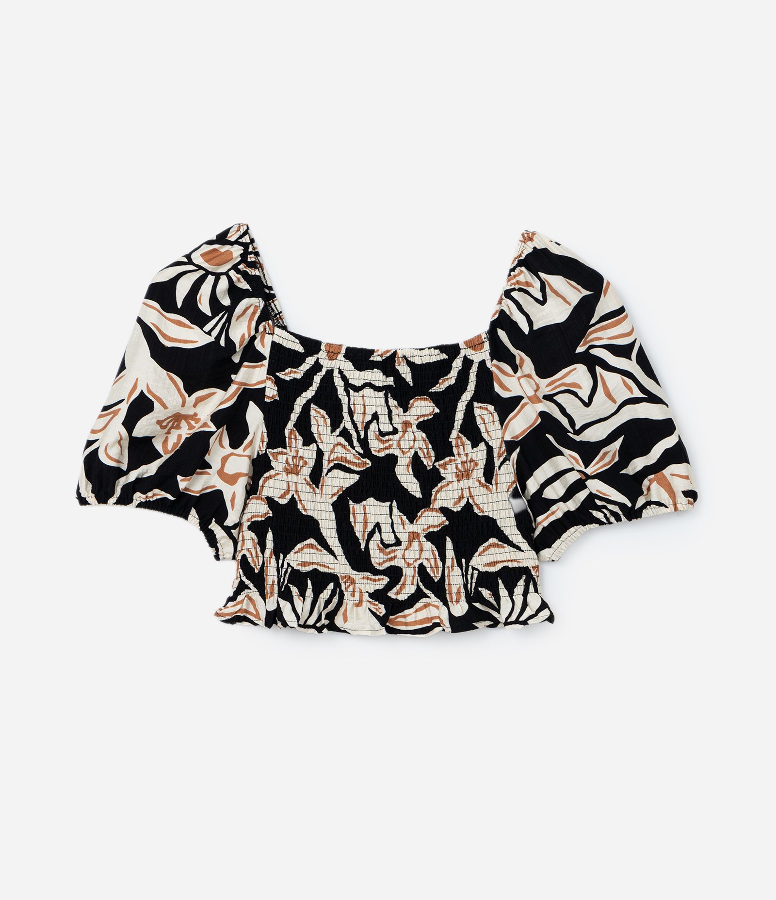 Blusa em Crepe com Estampa Floral e Laxtes Curve & Plus Size Preto/Marrom/Bege 6