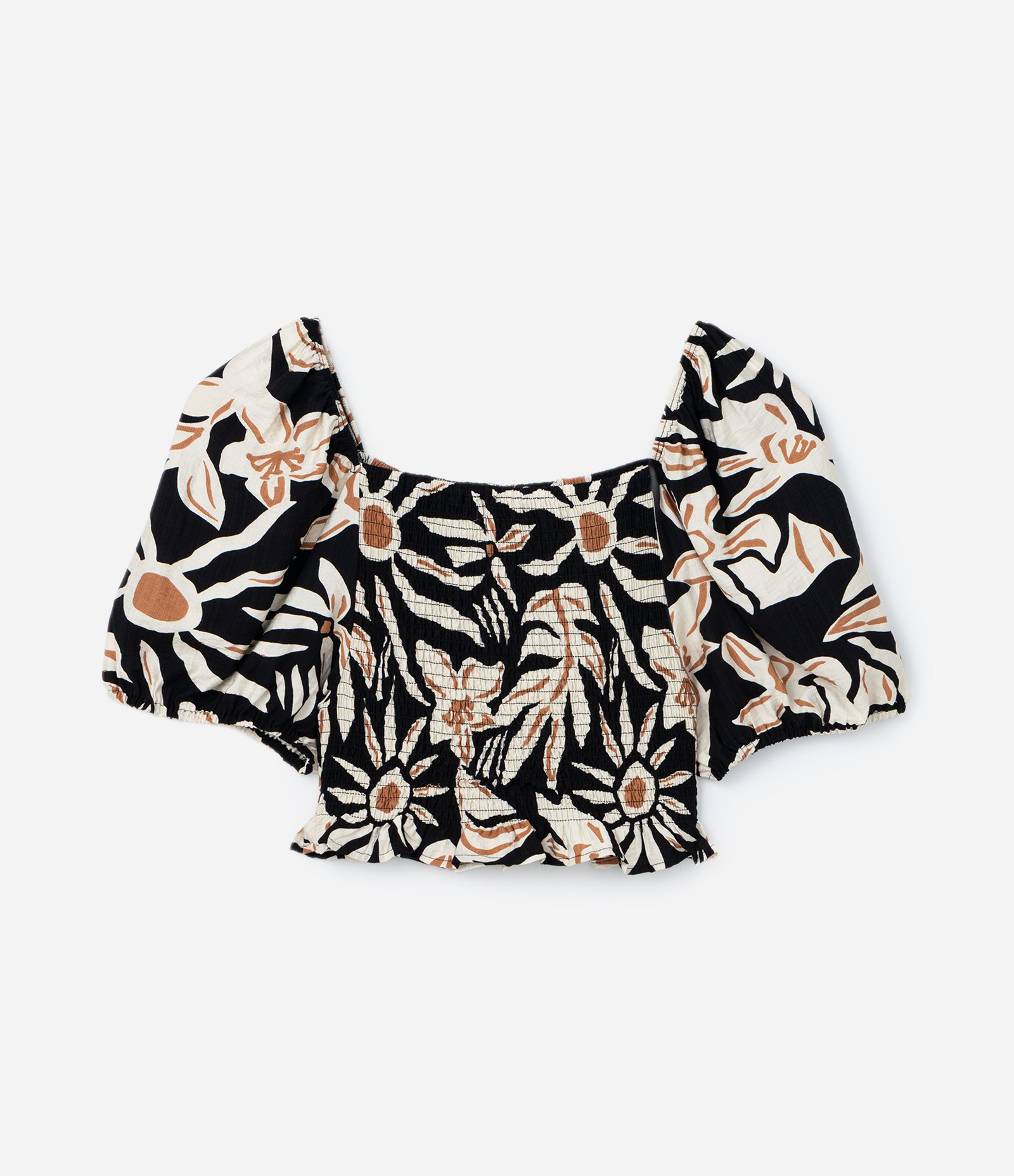 Blusa em Crepe com Estampa Floral e Laxtes Curve & Plus Size Preto/Marrom/Bege 7