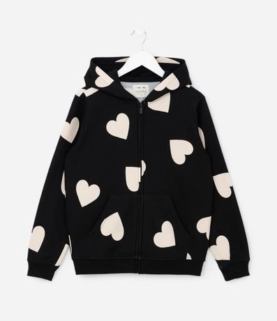 Jaqueta Infantil em Moletom com Estampa Corações Tam a 14 Anos