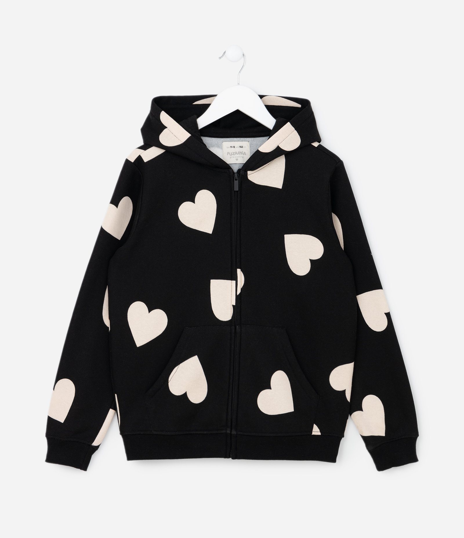 Jaqueta Infantil em Moletom com Estampa Corações - Tam 5 a 14 Anos Preto 1