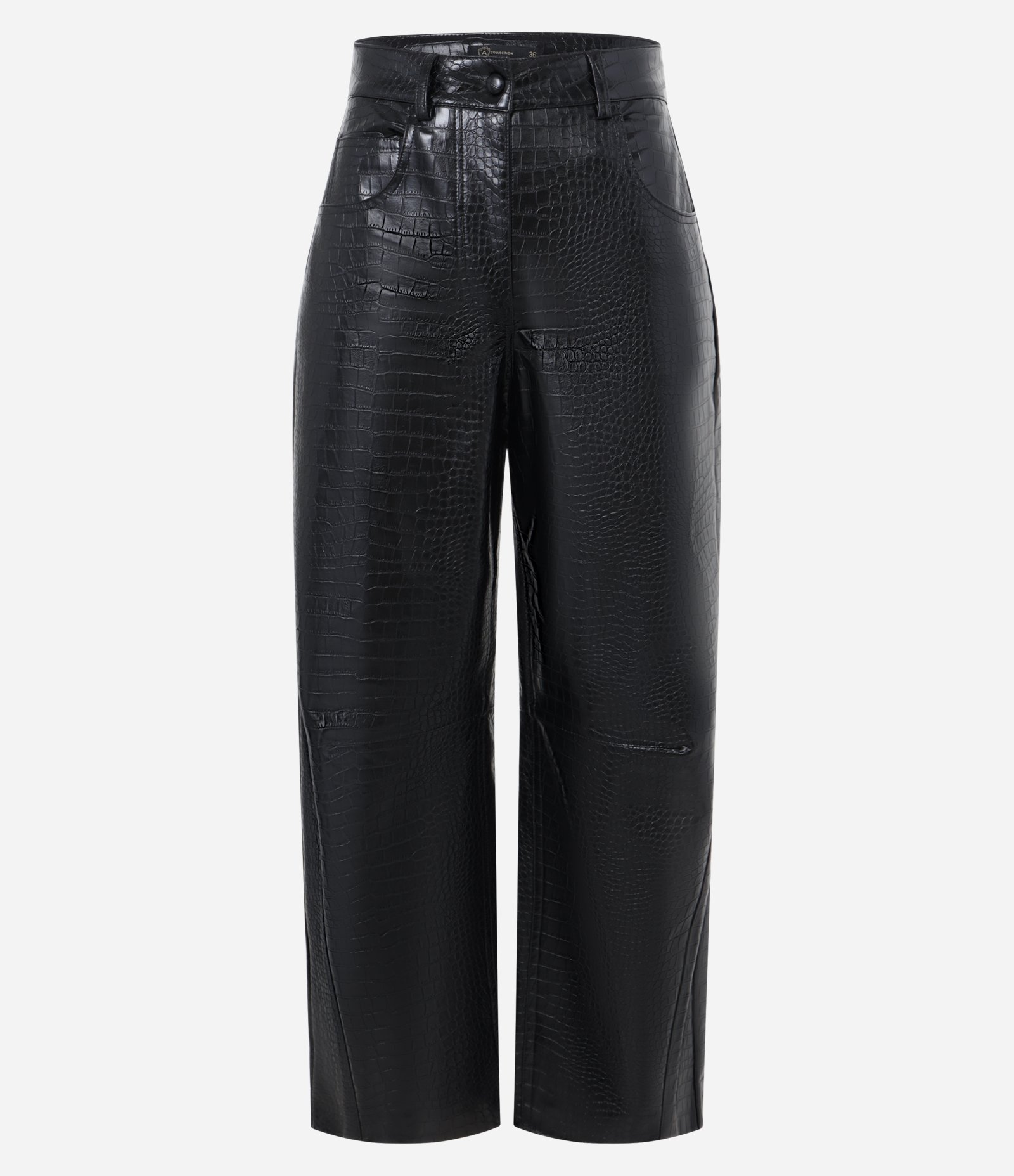 Calça Cenoura Cintura Alta em PU com Textura Croco Preto 5