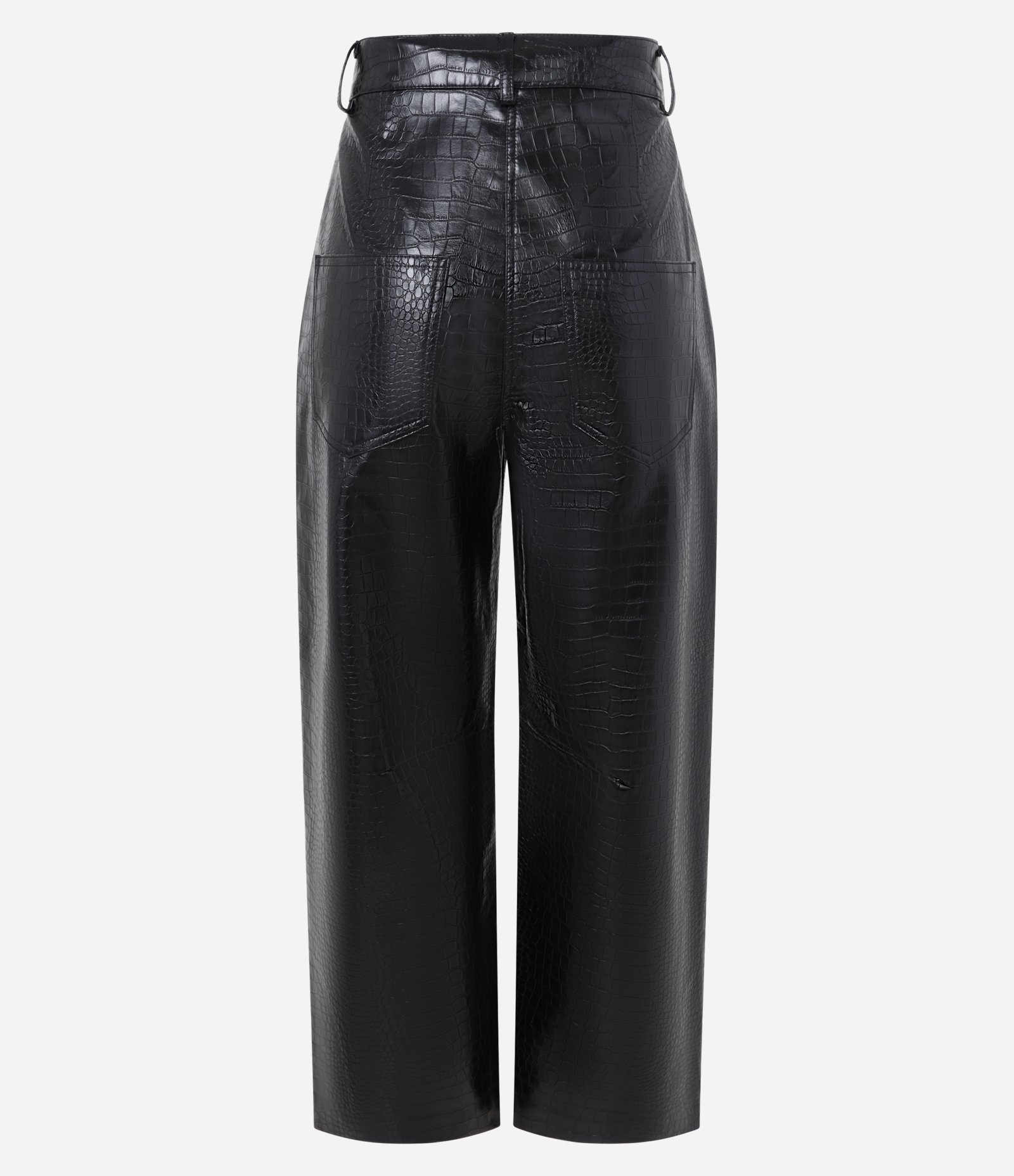 Calça Cenoura Cintura Alta em PU com Textura Croco Preto 7