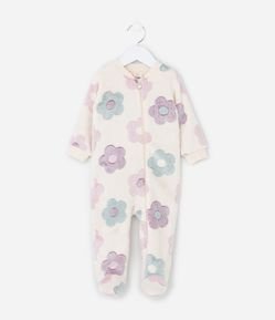 Macacão Infantil em Fleece com Estampa Floral - Tam 0 a 18 meses