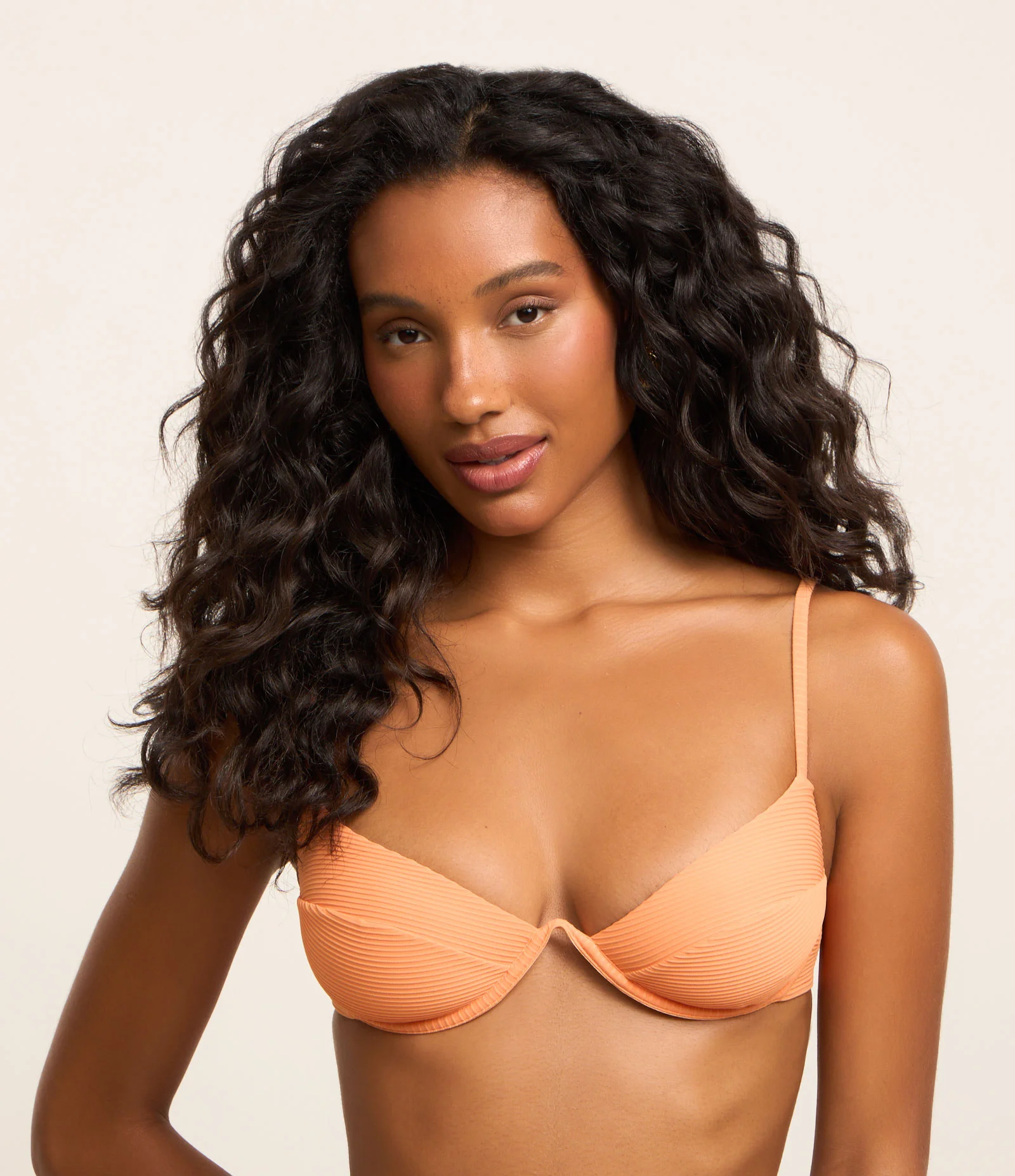 Biquíni Top Meia Taça em Microfibra com Textura Canelada Laranja 1